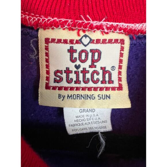 Vintage Top Stitch Morning Sun Sweatshirt Womens Large Purple Red Fedora Hats - Picture 4 of 8